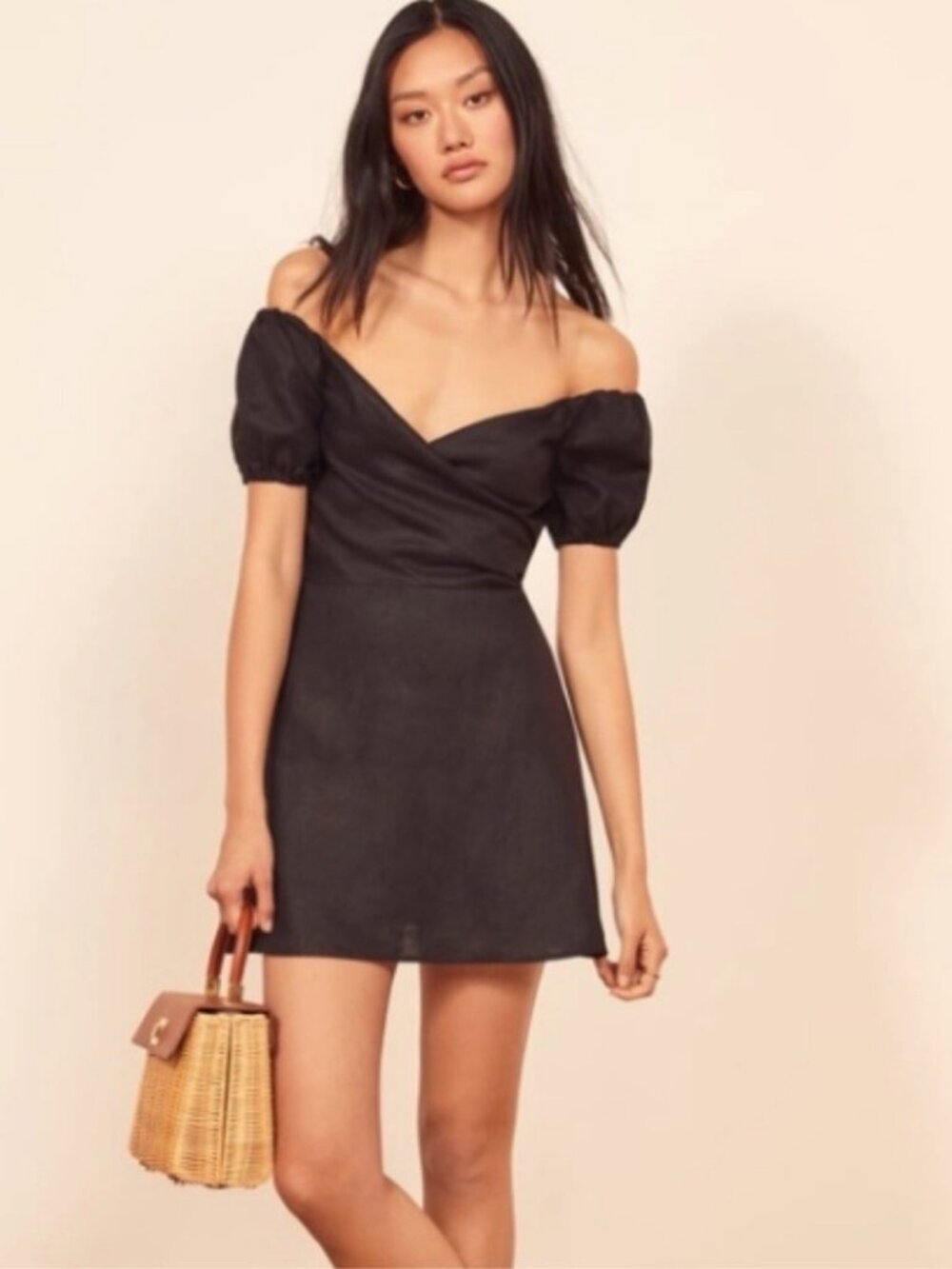 Reformation Bowie Puff Sleeve Linen Mini Dress
